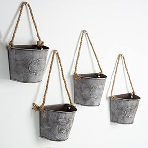 XONOR 4Pcs Galvanized Metal Hanging Wall Planter, Rustic Wall Flower Vase for Succulents Herbs Country Home Farmhouse Wall Decoration (2) XONOR 4Pcs Galvanized Metal Hanging Wall Planter Rustic Wall Flower Vase for Succulents Herbs Country Home Farmhouse Wall Decoration 2