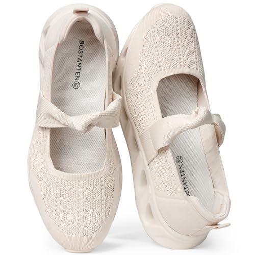 Image of BOSTANTEN Comfortable Mary Jane Sneakers for Women - Lightweight & Breathable, Slip On Casual Shoes 2026, Wide Toe Box, Cushioned Sole for All-Day Walking /Work