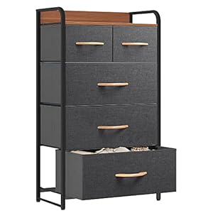 YITAHOME Cajonera de Tela, Cómoda de Tela, Unidad de Almacenamiento de Tela, con 5 cajones Extraíbles, Cómoda de para Sala de Estar, Dormitorio, habitación Infantil, Gris Oscuro