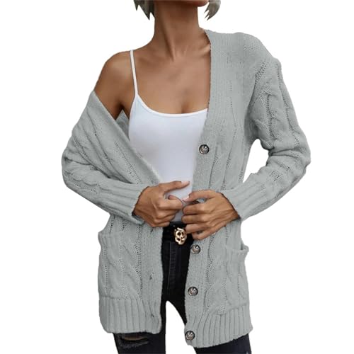 Open Front Cardigan Sweaters for Women Fall Long Sleeve Button Down Cable Knit Chunky Sweater Outwear Coats