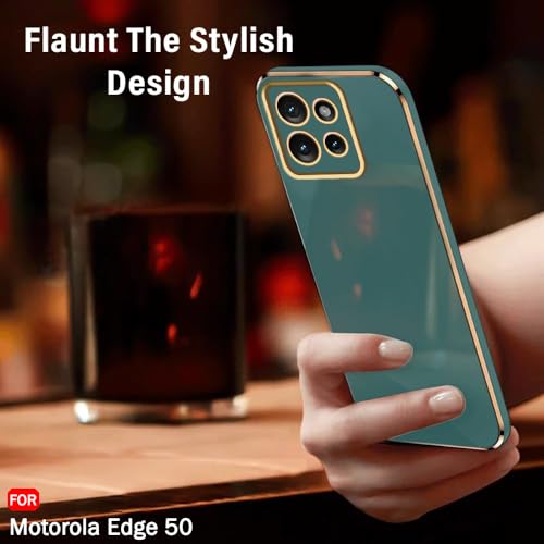 Image of TheGiftKart Luxurious Golden-Plated Back Cover Case for Motorola Moto Edge 50 5G | Raised Lips for Camera & Screen Protection | Shockproof Design | Stylish Back Cover for Moto Edge 50 5G (TPU, Green)