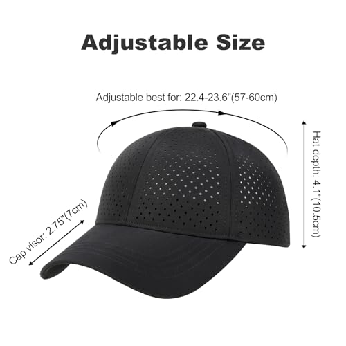 Image of FEINION Men Summer Adjustable Performance Hat Breathable Snapback Laser Perforated Mesh Baseball Cap