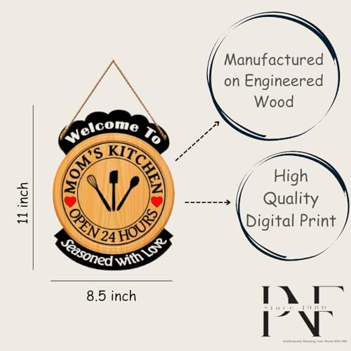 Image of pnf Decorative Wall Hanging Wooden Art Decoration item for Living Room | Bedroom | Home Decor | Gifts | Quotes Decor Item Set of 1-8.5 X 11 Inch (momkitchenround-27)