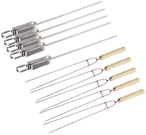 Femongy Pinchos Largos Barbacoa, Pinchos para Barbacoa, 10 Piezas brochetas de barbacoa acero inoxidable para BBQ Carne Pollo Frutas (5 Pinchos de Barbacoa Dobles y 5 Pinchos de Barbacoa Individuales)
