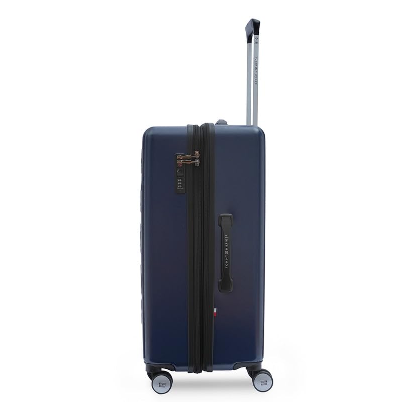Image of Tommy Hilfiger Polycarbonate Trolley, Navy Blue, Empire Plus, 95L | Big Suitcase for Travel, Double 8 Spinner Wheels Hard Shell Check-in Luggage,Medium, 77 Cm