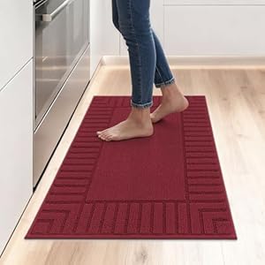 BEQHAUSE-Kitchen-Rugs-and-Mats Non Skid Washable Kitchen Mats for Floor Red Kitchen Rug Polypropylene Kitchen Mat with TPR Backing 24”x35” Burgundy Red 24”x35”