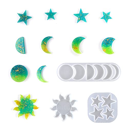3 Pcs Moule Bijoux Silicone Resine, Moule De Coulée De Résine, Moule En Résine En Forme d'Étoile-Soleil-Lune, Pendentif Moule En Silicone, Moule Époxy Pour Artisanat De Bijoux, Pendentifs De Collier Cover