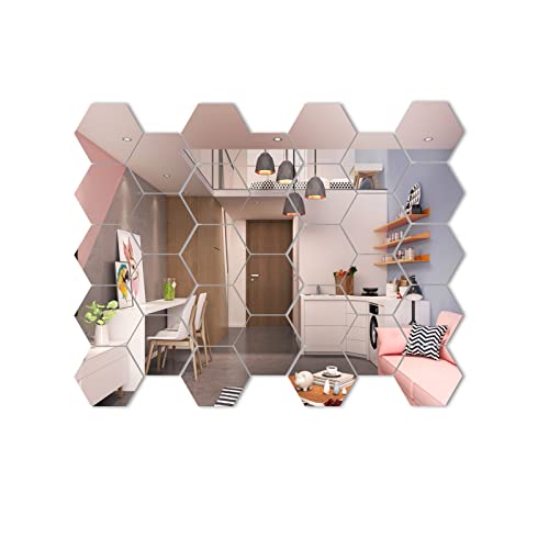 AQRICHFOX 36 Pieces Mirror Hexagon Wall Stickers Removable Acrylic Wall Decals for Home Living Room Bedroom Decoration Silver AQRICHFOX 36 Pieces Mirror Hexagon Wall Stickers Removable Acrylic Wall Decals for Home Living Room Bedroom Decoration Silver