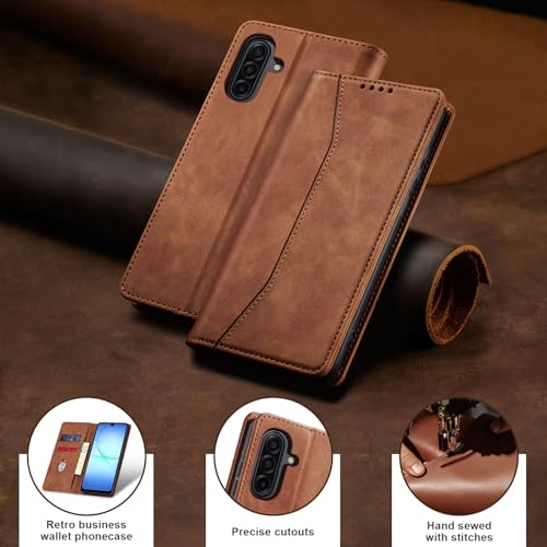 Image of Jasonyu Flip Wallet Case for Samsung Galaxy A17 5G,Leather Magnetic Folio Cover with Card Holder,Kickstand - TPU Shockproof Durable Protective Phone Case,Brown