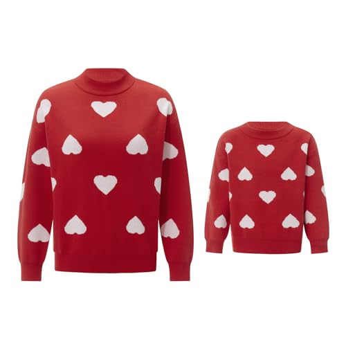 Image of Mommy and Me Matching Sweaters Outfits Heart Graphic Sweater Family Matching Clothes Long Sleeve Pullover Tops