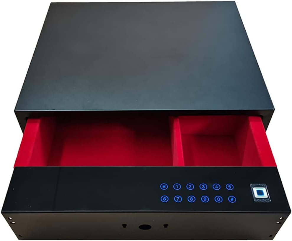 Safe Fingerprint Unlocking Bedroom Drawer Safe Deposit Box Supermarket Checkout Counter Commercial Cash Cabinet (Color : Black, Size : 47.8 * 40.5 * 14.8cm)