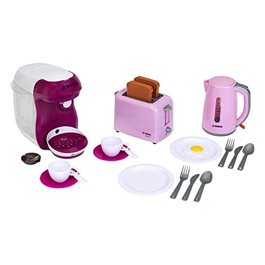 Theo Klein 9597 Kit de desayuno Bosch I Con tostadora, cafetera y hervidor de agua I Accesorios incluidos I Juguetes para niños a partir de 3 años