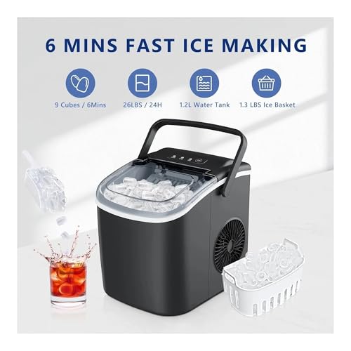 Fabricadora de hielo de encimera 25 lbs/24H plástico negro miniatura 3