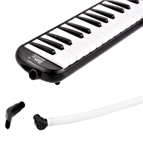 Image of BLUEBERRY Melodica 37 Keys Piano Instrument Soprano Air Piano with Mouthpiece with Hard ABS Case for Music Lovers Beginners Kids - BLACK