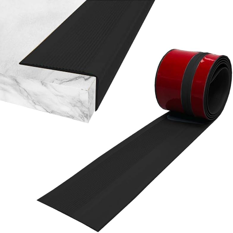 15M Bullnose Stair Anti Slip Nosing Self-Adhesive Vinyl Edging Strip,Non Slip Step Trim,PVC Rubber Angle Stair Edge Trim(76x35mm,Black)