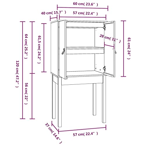 Aparador con 2 puertas de madera de pino, armario multiusos rústico de 60 cm de ancho 4