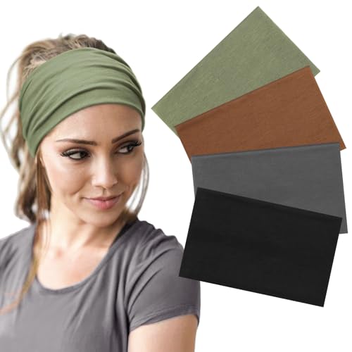 Image of DRESHOW 4 Pack Turban Headbands for Women Wide Vintage Head Wraps Knotted Cute Hair Band Accessories