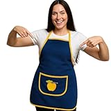 VELLORA Delantal Rizo -Toalla 100% algodón con Bolsillo y Fruta Bordada, ajustable lavable - Delantales de cocina mujer Mandil Apto fregar secar vajillas (1, Azul Marino)