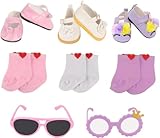 MSYO 14 Pcs Doll Accessories Set for 18 Inch Dolls, 3 Pairs of Diffrent Doll Shoes, 3 Pairs of Knitted Heart-Shaped Pattern Doll Socks, 2 Pcs Doll Eye Glasses, Fits for Most of Toy Dolls