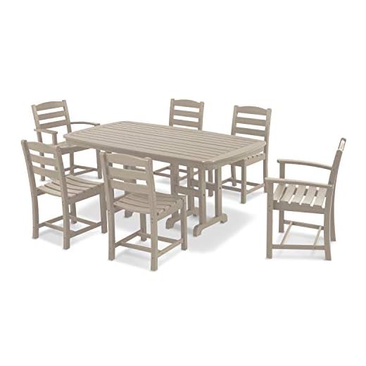 POLYWOOD® La Casa Café 7-Piece HDPE Dining Set, Sand - Pool Side Furniture, HDPE Patio Dining Set