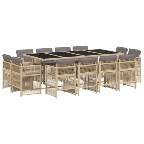 QJBSAVVA Salon de jardin 13 pièces avec coussins en polyrotin mélangé beige extra large pour 12 personnes, cube peu encombrant, salon de jardin avec table...