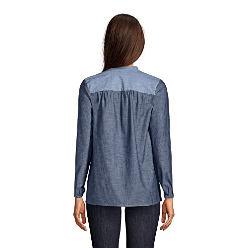 Lands' End Womens Chambray Mix Peasant Top Dark Indigo Chambray Regular X-Small #TOP1