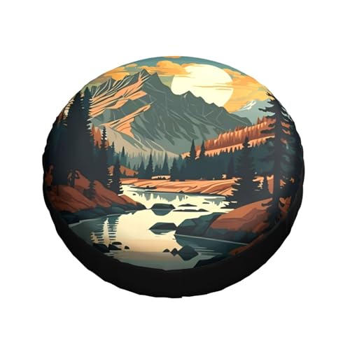 Image of River Mountains at Night Spare Tire Cover Weatherproof Universal Wheel Protectors Camper Tire Covers for Rv Trailer SUV, Truck Travel Trailer Accessories (16 inch)