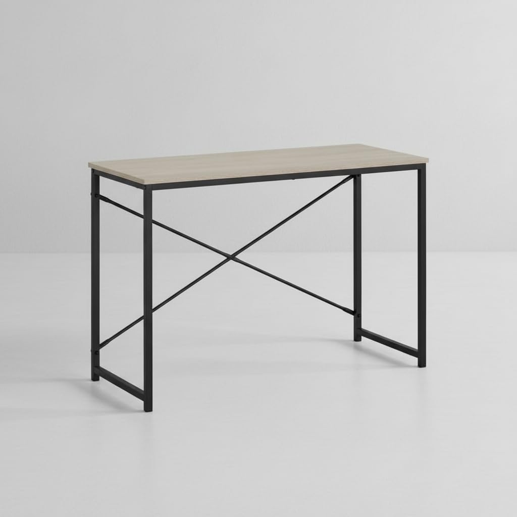 MOBLEKIT | Mesa Auxiliar Metal y Madera Negra 100x40x72 cm, Escritorio Auxiliar con Estructura Negra, Mesa Rectangular para Oficina, Salón o Dormitorio, Mueble Funcional y Estable para Hogar Moderno