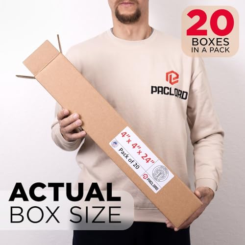 Image of Tall Cardboard Boxes 4 inchL x 4 inchW x 24 inchH (Pack of 20) - USA-Made Packing Boxes for Moving, Shipping, or Storage - USPS, UPS, FedEx Approved - Professional Packing Supplies for Moving | USA-Made Packing Boxes for Moving, Shipping, or Storage - USPS, UPS, FedEx Approved - Professional Packing Supplies