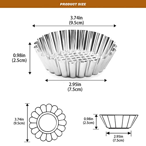 NCOALE Tart Tins, 8PCS Stainless Steel Non Stick Egg Tart Mould - Image 3