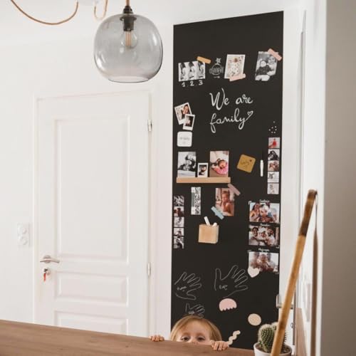 FERFLEX - Kit papier peint magnétique classique - Version Adhésif Permanent - Ardoise effacable - Deco murale - 8 aimants argentés inclus - 2,60mx60cm