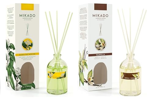 PCMOVILES Mikado Ambientador DAMA DE NOCHE Y VAINILLA 100 ml – Pack de 2 Unidades – Aroma Fresco y Natural – Difusor de Varillas para Casa, Oficina y Armario