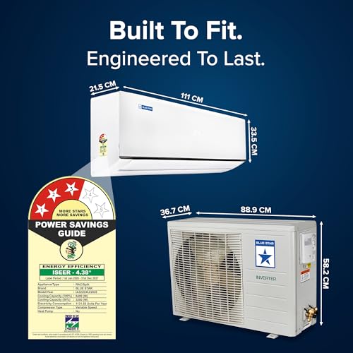 Image of Blue Star 2 Ton 3 Star, New Star Rated, Inverter Split AC (Copper,4-Way Swing, DigiQ Hepta Sensor, Blue Fins,Turbo Cool, Self Clean Technology (IA322DXU, White)