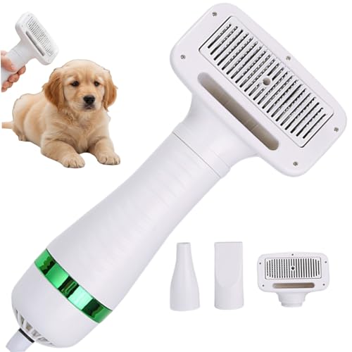 Sèche-poils pour animaux de compagnie vert avec 3 réglages de chaleur et brosse soufflante
