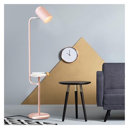 Lámpara de pie moderna rosa con mesa para rincón de lectura en dormitorio