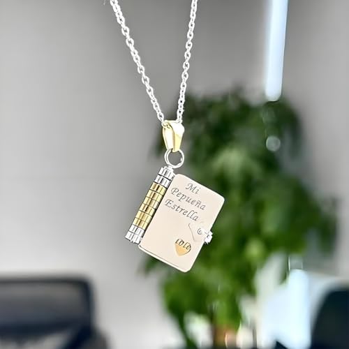 Spanish My Little Star Book Necklace for Daughter Son, Mi Pequeña Estrella Engravable 6 Pages Openable Book Necklace, Adjustable Mini Pendant Jewelry Gift for Birthday Graduation2