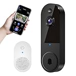 Smart Video doorbell Camera Wireless Wi-Fi Cam with Night Vision,Motion Detection, Cloud Storage, Two Way Audio, Chime Ringer Included(Black)