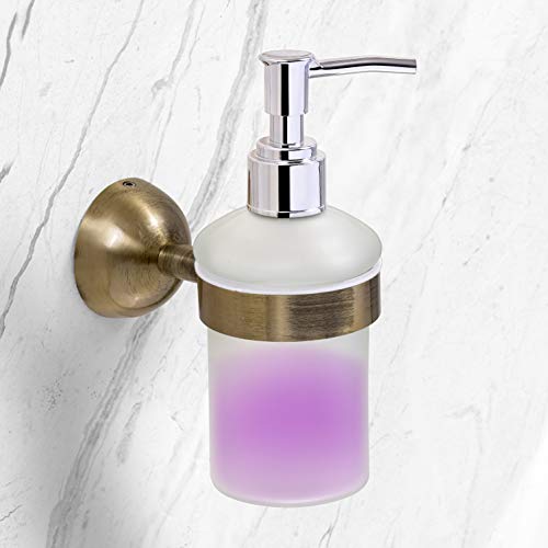 Image of USF Wall Mount Soap Dispenser 300 ml, Liquid Handwash Pump with Glass Container for Bathroom Utility, Easy Refill & Strong Wall Grip Mount (Antique Finish)