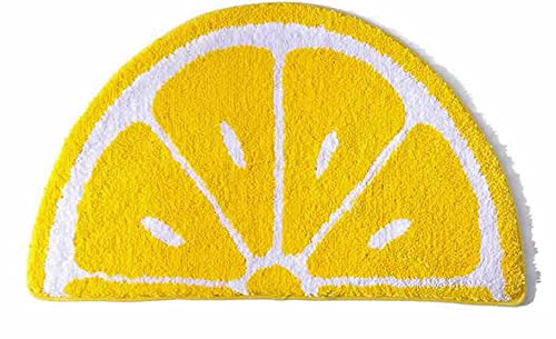 Thick Lemon Bath Rug Cute Fruits Half Round Shaped Bedroom Bathroom Doorway Kitchen Floor Rug Carpet Water Absorption Non-Slip mat for Bathroom (