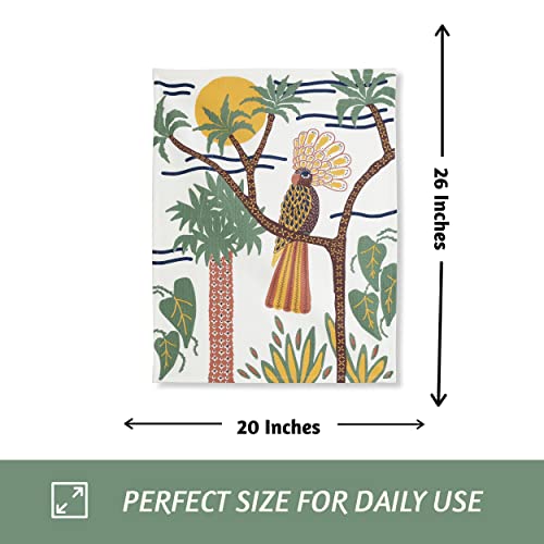 Folkulture Cotton Dish Towels And Kitchen Towels With Hanging Loop, Bohemian Dish Cloth For Household And Decorative Tea Towels For Farmhouse Decor, 20 X 26 Inches, Set Of 3, Exotic Bird #TOP3