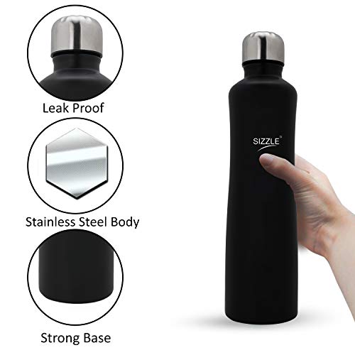 Image of Sizzle Lifestyle Stainless Steel Fridge Water Bottle (1000 ml x 1pc, Matt Black)