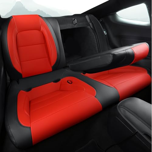 Image of GIANT PANDA Customized Full Set Car Seat Covers Fit Ford Mustang Coupe Hardtop 2015 2016 2017 2018 2019 2020 2021 2022 2023 2024 2025 2026- (Black+Red)