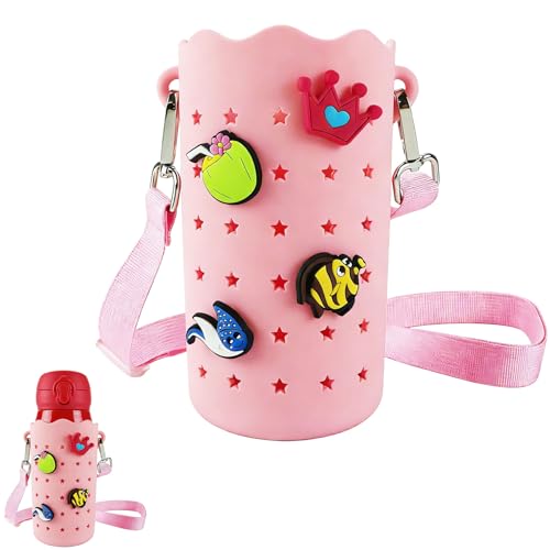 Soporte de silicona para botellas de agua y termos color rosa