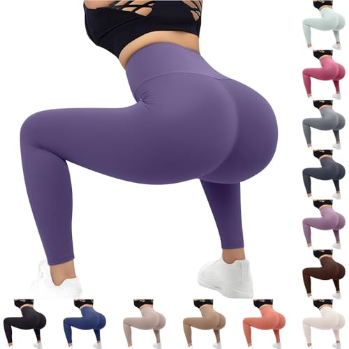 LinRim Leggings de cintura alta para mujer, pantalones deportivos suaves para mujer, largos, elásticos, para yoga, pilates, ocio, uso diario, gris, M
