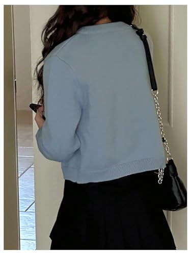 SHENHE Girl's Cardigan Sweater Button Down Lightweight Crewneck Solid Cropped Cardigan2