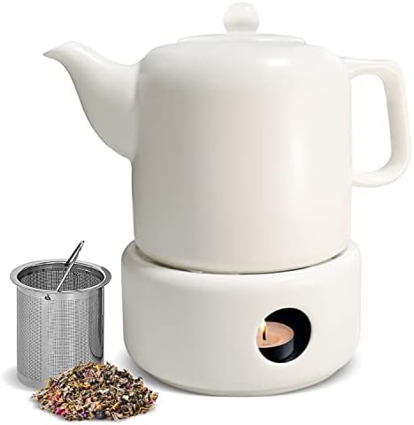 BIROYAL Ceramic Teapot, Large Tea Pot with Stainless Steel Infuser, 37 Ounce Porcelain Teapots White with Ceramic Base for Tealight, Blooming & Loose Leaf Teapot for Tea Lover, Gift, Family BIROYAL Ceramic Teapot, Large Tea Pot with Stainless Steel Infuser, 37 Ounce Porcelain Teapots White with Ceramic Base for Tealight, Blooming & Loose Leaf Teapot for Tea Lover, Gift, Family