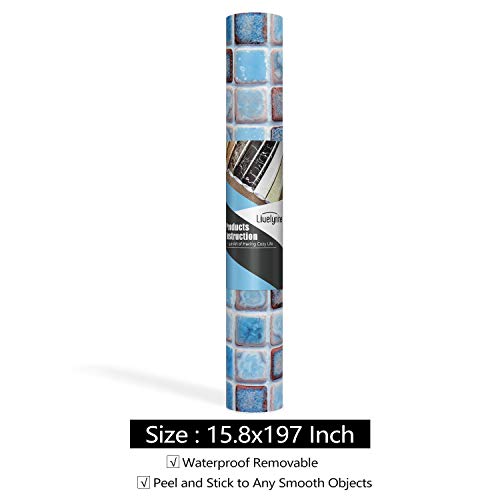 Livelynine 40CMx5M Fliesenaufkleber Bad Wasserfest Mosaikfliesen Selbstklebend Blau Fliesenfolie Badezimmer Rolle Klebefliesen Bad Boden Tapete Badezimmer Klebefolie Fliesen Optik PVC Folie Muster