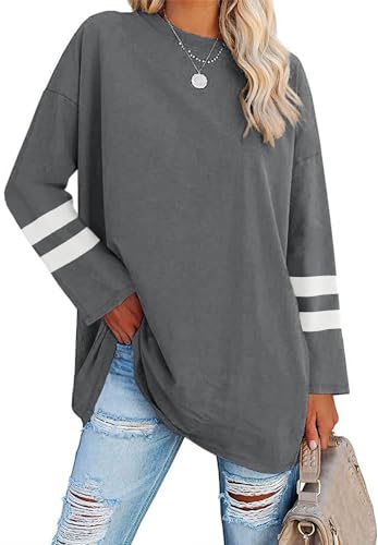 Ebifin Maglia Manica Lunga Donna Oversize T-Shirt Girocollo Maglietta Maglione