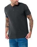 INTO THE AM Premium Henley Shirts for Men - Casual Short Sleeve Modern Slim Fit Plain T-Shirt (Charcoal, X-Large)