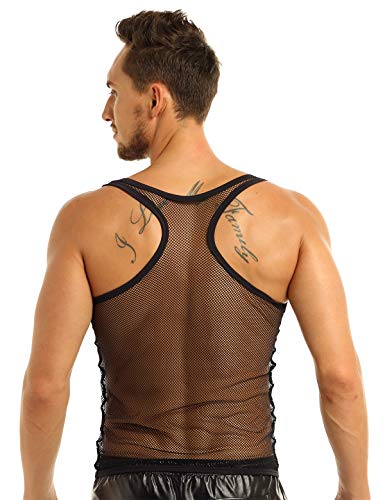 Mens Sheer Mesh Fishnet Sleeveless Muscle Slim Fit Vest Tank Top Y-Back Shirts Clubwear Lingerie Undershirt2